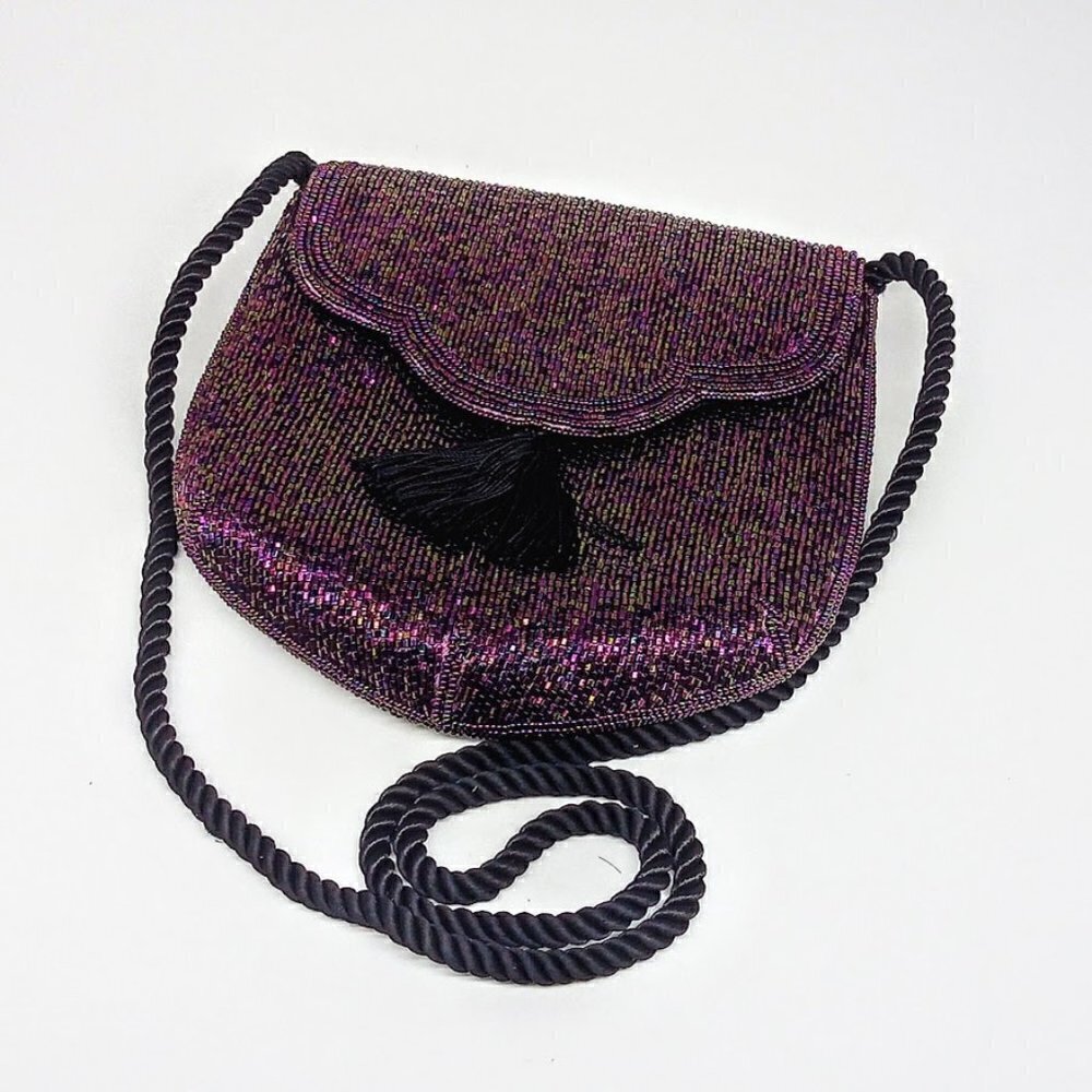 Vintage Walborg Purple Beaded Tassel Bag